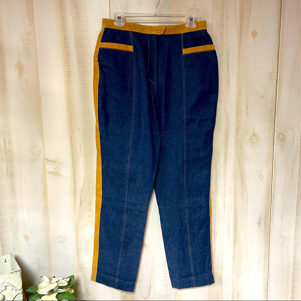 Lew Magram Collection Vintage Denim And Suede Pants Sz 12 Jeans VTG New